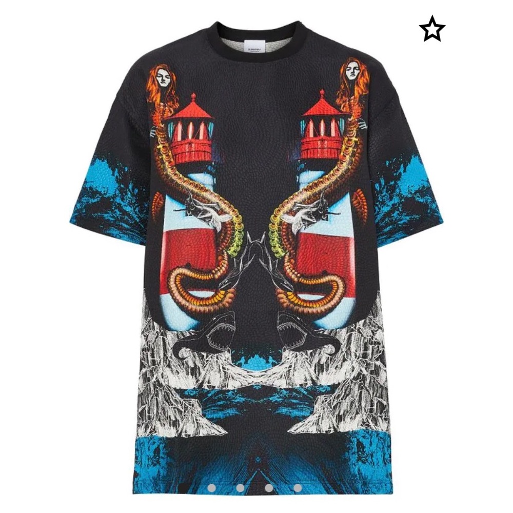 NWT- Burberry Mermaid Print Textured Silk & Wool Top